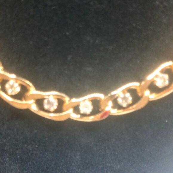 Necklace Gold-Tone Metal Link Chain Prong Set Rhinestone Accents 19.5" L 1980s - Picture 3 of 6